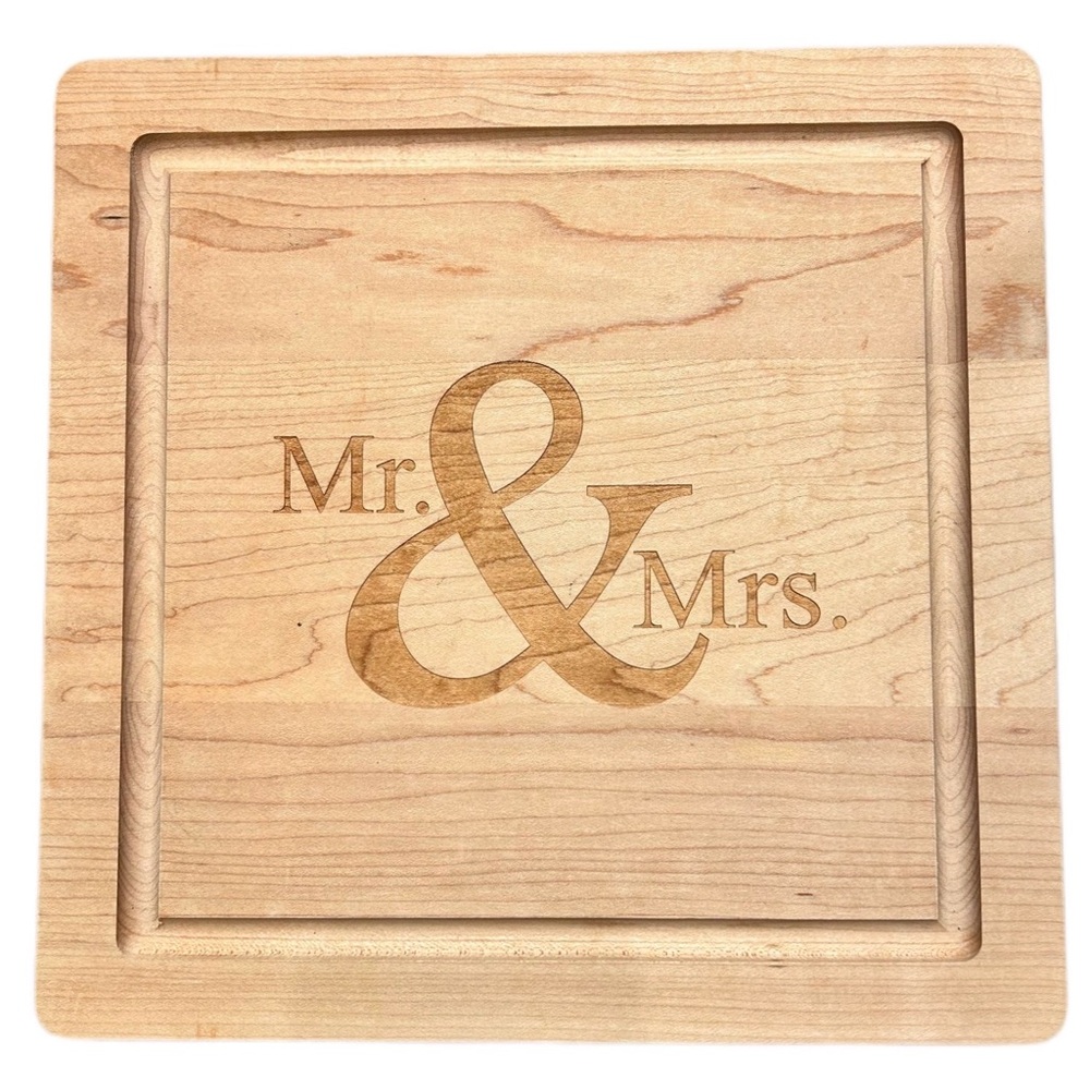 NWOT Engraved Mr. & Mrs. Solid Maple Cutting Board